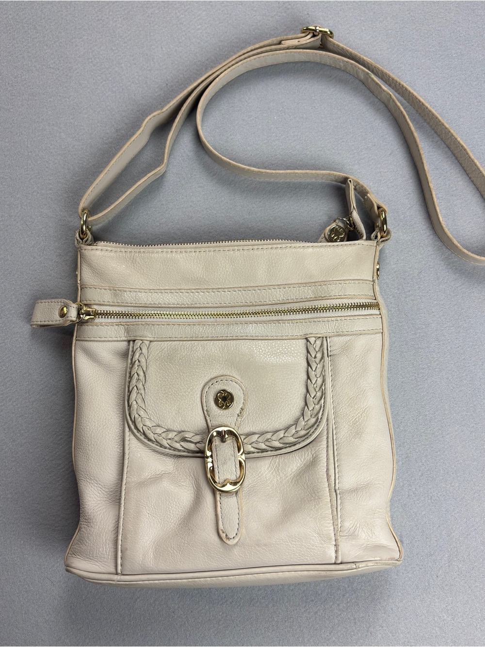 Emma Fox Handbag Women's Cream Leather Front Pockets Zip Crossbody Messenger Bag